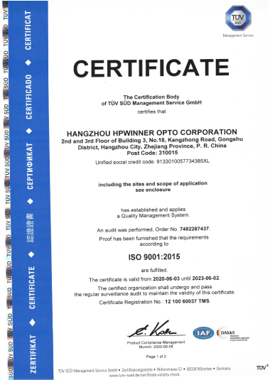 Hangzhou&Zhejiang Wisdom HPWINNER 200608 ISO 9001 Cert EN